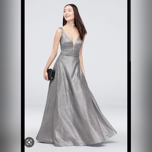 Belted Metallic Ball Gown with Pockets
